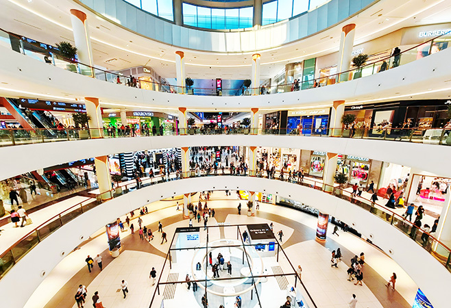 Luxury fashion boutiques and designer stores inside Fashion Avenue at Dubai Mall in Dubai