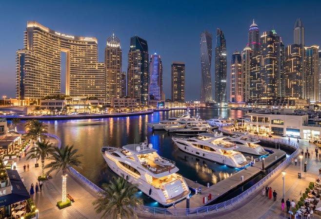Things to do in Dubai in March including Dubai Marina waterfront activities