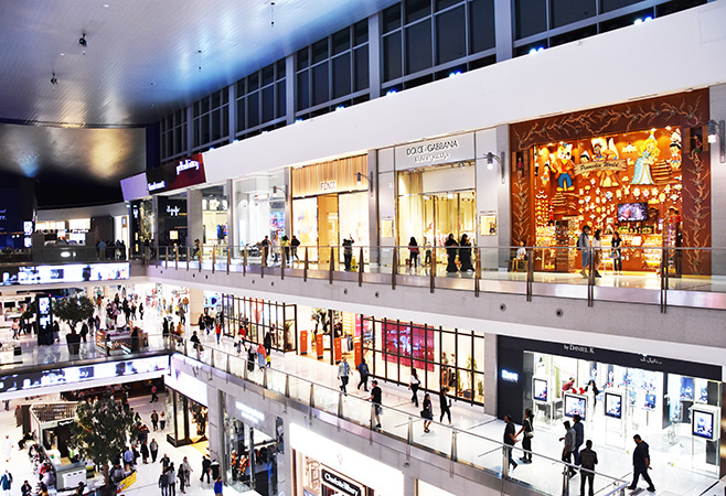 Luxury clothing brands in Dubai Mall including Chanel Valentino Dior and Tom Ford boutiques