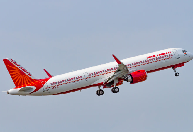 An Air India Airbus A321neo departing out of Delhi Airport