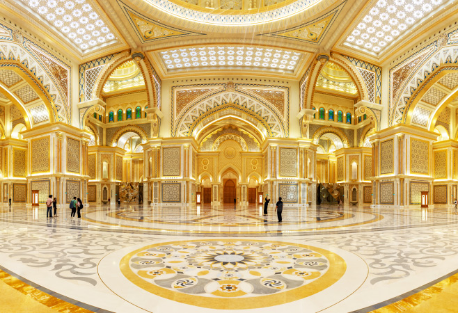 A picture of the lavish Great Hall of the Qasr Al Watan presidential palace