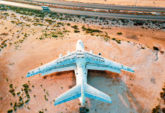 Abandoned airplane in the in the Umm Al Quwain desert
