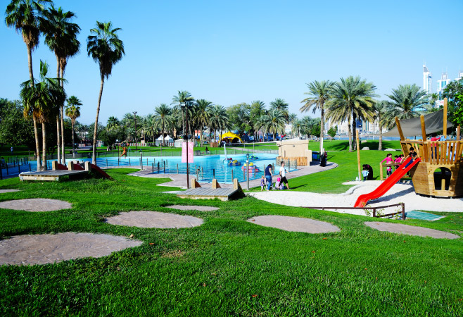 Al Montazah - amusement park area in bright sunny day