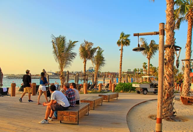 Saturday brunch at a beachfront restaurant in Dubai with sea views