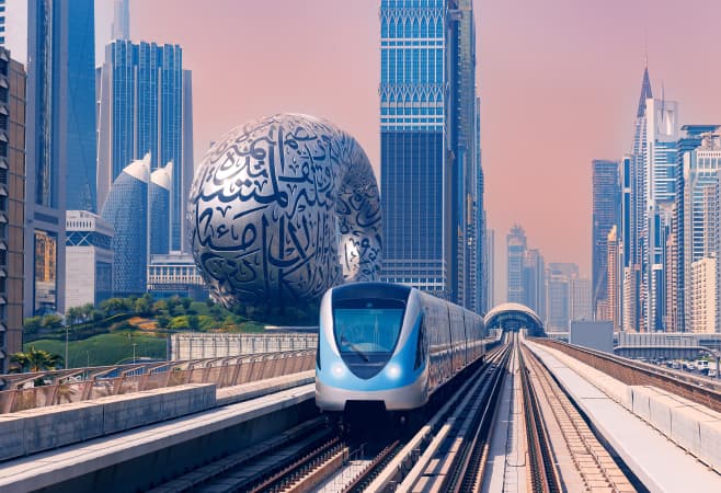 Dubai Metro train providing convenient transportation for tourists