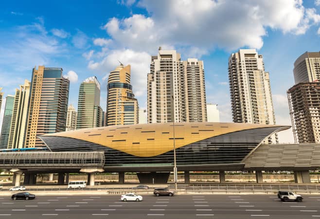 Modern Dubai Metro station with clean and efficient public transportation