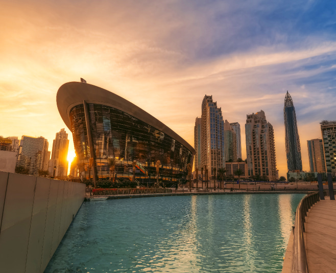 Dusk time at Dubai Opera which is a 2000 seats