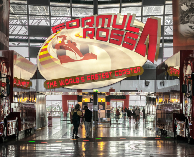 Entrance to the Formula Rossa attraction in Ferrari World Abu Dhabi 