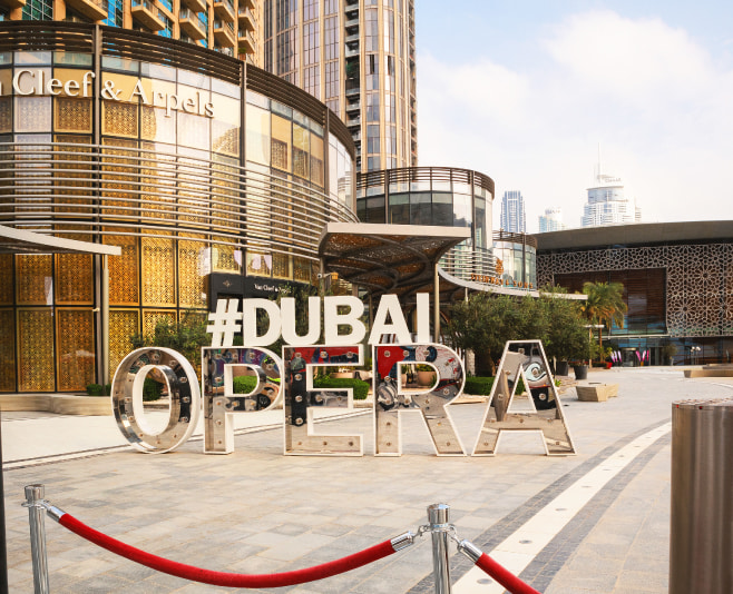 Exterior of Dubai Opera, main entrance during day