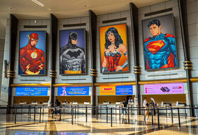 The park features characters from Warner Bros such as Looney Tunes, DC Comics, Hanna-Barbera